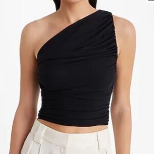 Express one shoulder cinched black crop top party
